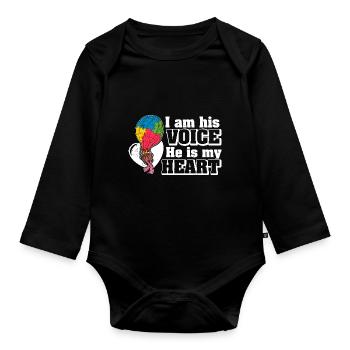 Balloon Autistic Autism Voice Heart Puzzle Piece - Organic Longsleeve Baby Bodysuit - black - Front