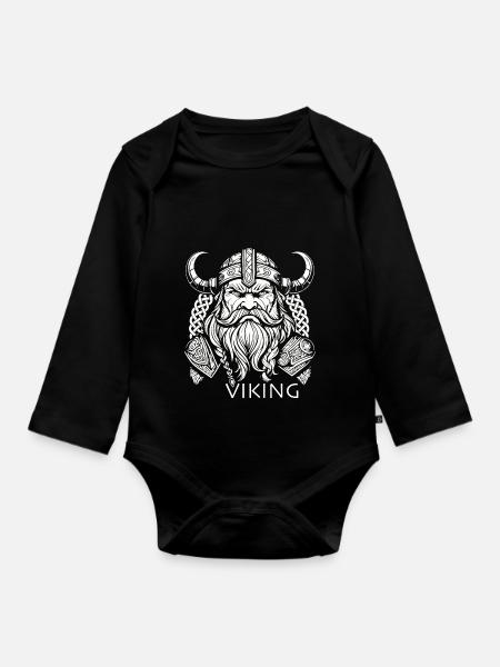 Wikinger - Baby Bio-Langarm-Body - Schwarz
