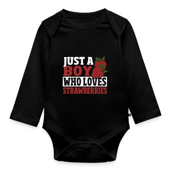 Juste un garçon qui aime les fraises - Body Bébé bio manches longues - noir - Devant