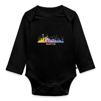 Seattleite Skyline Seattle - Baby Bio-Langarm-Body - Schwarz - Vorne