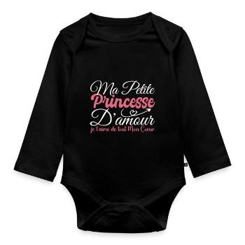 Cadeau princesse d'amour, ma princesse je t'aime - Body Bébé bio manches longues - noir - Devant