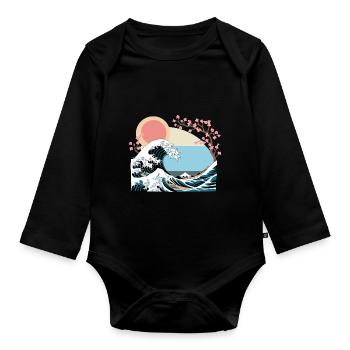 Big Wave Vaporwave Aesthetic 80s Anime Fashion - Baby Bio-Langarm-Body - Schwarz - Vorne