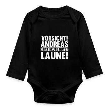 First name Andreas - Organic Longsleeve Baby Bodysuit - black - Front