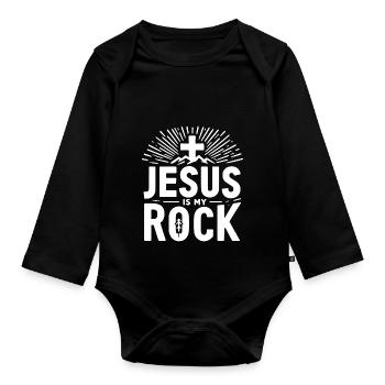 Jésus est mon rocher - Body Bébé bio manches longues - noir - Devant