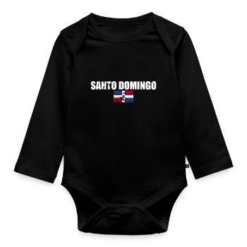 Santo Domingo Dom Rep Vintage Flag - Organic Longsleeve Baby Bodysuit - black - Front
