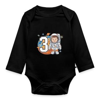 3rd Birrdday Astronaut Space Adventure for Boys - Baby Bio-Langarm-Body - Schwarz - Vorne