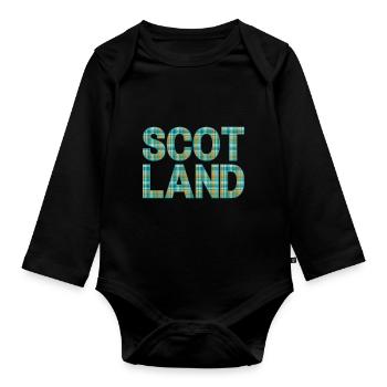 Schottland Tartan Schriftzug Dudelsack Highlands - Baby Bio-Langarm-Body - Schwarz - Vorne