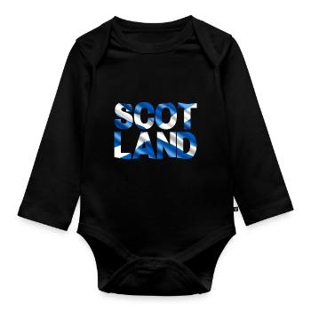 Schottland Tartan Schriftzug Dudelsack Highlands - Baby Bio-Langarm-Body - Schwarz - Vorne