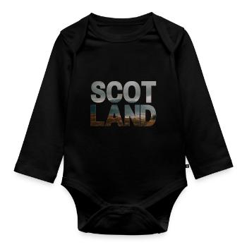 Schottland Tartan Schriftzug Dudelsack Highlands - Baby Bio-Langarm-Body - Schwarz - Vorne