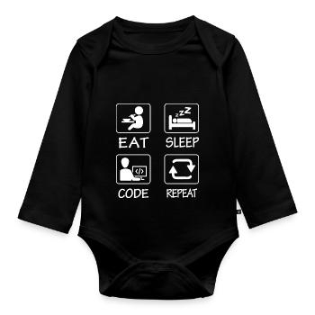 Eat Sleep Code Repeat - Organic Longsleeve Baby Bodysuit - black - Front