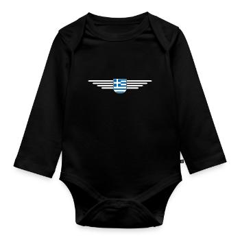 I Love Greece Fan, Design T-Shirt Outfit - Organic Longsleeve Baby Bodysuit - black - Front