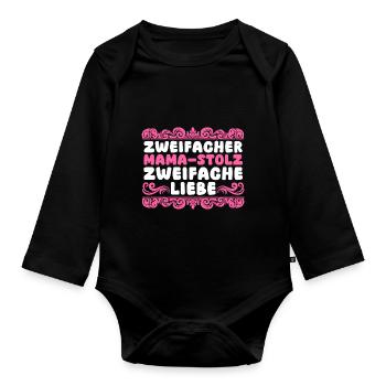 Maman de 2 enfants - Body Bébé bio manches longues - noir - Devant