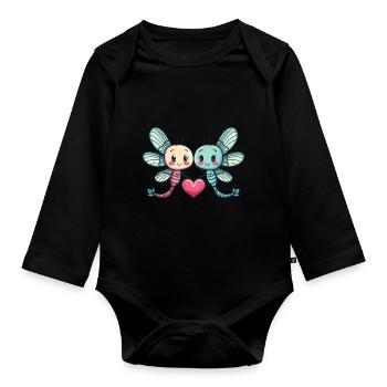 Libelle Paar Liebe Valentinstag - Baby Bio-Langarm-Body - Schwarz - Vorne