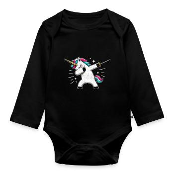 Synchronisieren Einhorn Fechter Schwert Degen Fechter Athlet - Baby Bio-Langarm-Body - Schwarz - Vorne