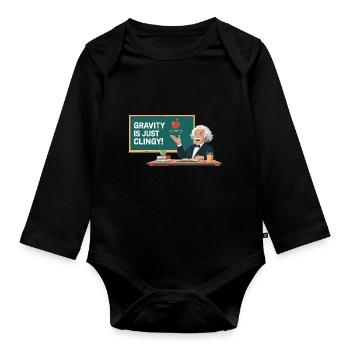 Fun physics design – Gravity is just clingy - Organic Longsleeve Baby Bodysuit - black - Front