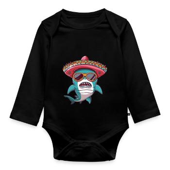 Shark Comic Funny Sombrero - Organic Longsleeve Baby Bodysuit - black - Front