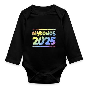 Mykonos 2025 Bunt - Baby Bio-Langarm-Body - Schwarz - Vorne