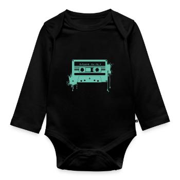 RETRO CASSETTE in turquoise - Organic Longsleeve Baby Bodysuit - black - Front