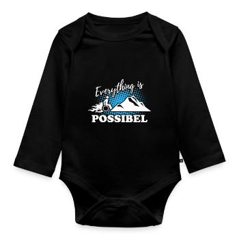 Wheelchair on the mountain - Everything is possible - Organic Longsleeve Baby Bodysuit - black - Front