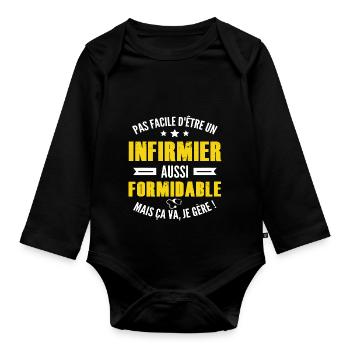 infirmier formidable / humour infirmier - Body Bébé bio manches longues - noir - Devant