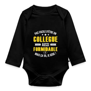 collègue formidable / humour collègue - Body Bébé bio manches longues - noir - Devant