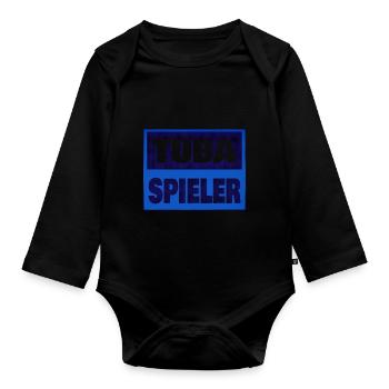 Style als Tubaspieler mit Tuba am Mund - Baby Bio-Langarm-Body - Schwarz - Vorne