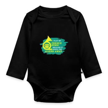 French horn horn player - Organic Longsleeve Baby Bodysuit - black - Front