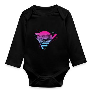 Modular Synthesizer Analog Vaporwave Techno Cat - Organic Longsleeve Baby Bodysuit - black - Front
