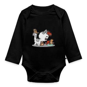 Chaton Oiseau Partage d’animaux de nourriture - Body Bébé bio manches longues - noir - Devant