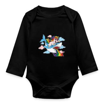 Trans Pride Shark CSD Einhorn LGBTQ - Baby Bio-Langarm-Body - Schwarz - Vorne