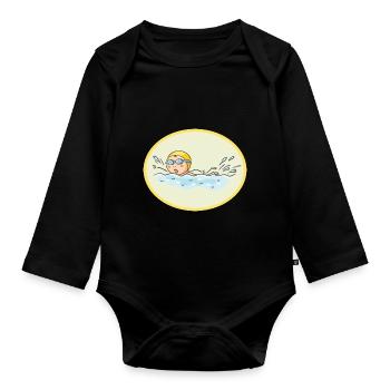 swimming pool child - Organic Longsleeve Baby Bodysuit - black - Front