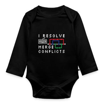 I Resolve Merge Conflicts Coding Programming Devel - Baby Bio-Langarm-Body - Schwarz - Vorne