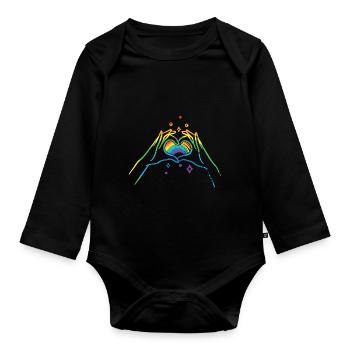 CSD LGBT Hände formen Regenbogen Herz Pride - Baby Bio-Langarm-Body - Schwarz - Vorne
