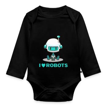 I Love Robots Cute Robot - Organic Longsleeve Baby Bodysuit - black - Front