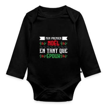 mon premier Noël en tant que epoux - Body Bébé bio manches longues - noir - Devant