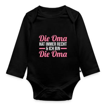 Großmutter Großmama Omi Oma - Baby Bio-Langarm-Body - Schwarz - Vorne