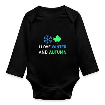 I love winter and autumn - Organic Longsleeve Baby Bodysuit - black - Front