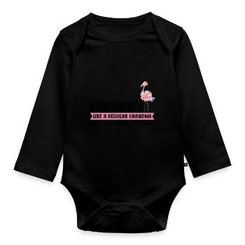 Oma Flamingo Faultier Mama Oma Geschenk - Baby Bio-Langarm-Body - Schwarz - Vorne