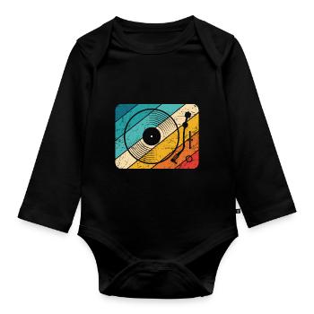 Vinly Plattenspieler Schallplatte LP Musik Motiv L - Baby Bio-Langarm-Body - Schwarz - Vorne