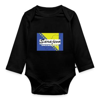 Sarajevo - Hauptstadt mit GPS & Flagge - Baby Bio-Langarm-Body - Schwarz - Vorne