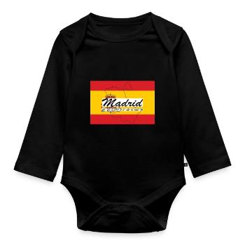 Madrid - Hauptstadt mit GPS & Flagge - Baby Bio-Langarm-Body - Schwarz - Vorne