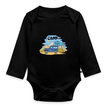 Camping Wohnmobil Vintage im Wohnwagen Caravan - Baby Bio-Langarm-Body - Schwarz - Vorne