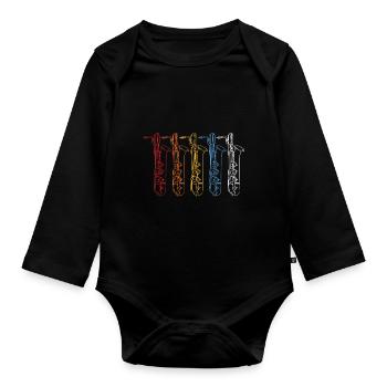 Jazz Lover Musical Instrument Retro Saxophone - Organic Longsleeve Baby Bodysuit - black - Front