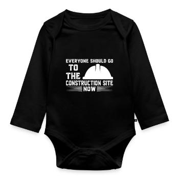 Baustelle Bauherr Geschenk - Baby Bio-Langarm-Body - Schwarz - Vorne