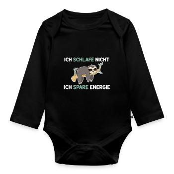 Ich Schlafe Nicht Ich Spare Energie Faultier - Baby Bio-Langarm-Body - Schwarz - Vorne