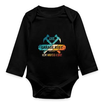 Die Garage ruft Ich muss los - Auto KFZ Liebhaber - Baby Bio-Langarm-Body - Schwarz - Vorne