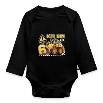Ich bin 6 Bagger 6. Geburtstag 6 Jahr Bauarbeiter - Baby Bio-Langarm-Body - Schwarz - Vorne