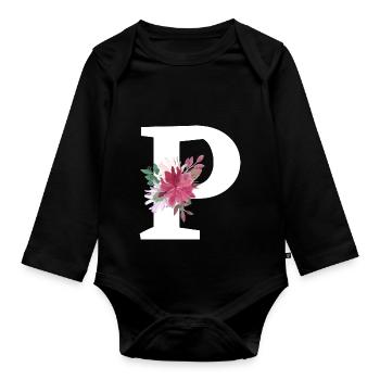 Buchstabe p blumig - Baby Bio-Langarm-Body - Schwarz - Vorne