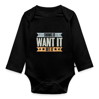 Think It Want It Get It Vintage Life Manifesting - Organic Longsleeve Baby Bodysuit - black - Front