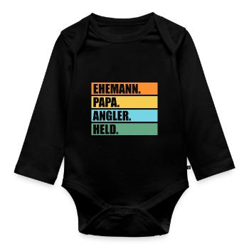 Angeln Fischer Papa Vater Fischen Angel Angler - Baby Bio-Langarm-Body - Schwarz - Vorne